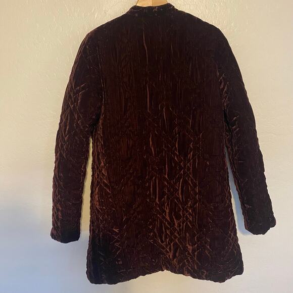 Free People Velvet Quilted Jacket Coat Womens Size XS Chocolate Brown Rust - Picture 3 of 5